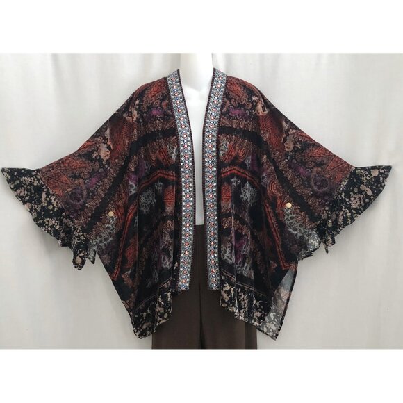 Soft Surroundings Boho Ruana Jacket Beaded Embroidered Velvet - Picture 5 of 15